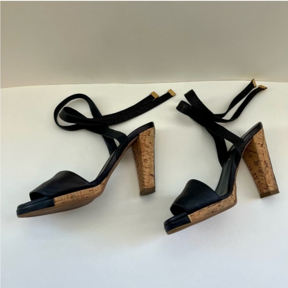 Vintage Chanel Black/ Cork Ankle Strap Sandals Size 36.5/size 6.5 - Picture 3 of 16